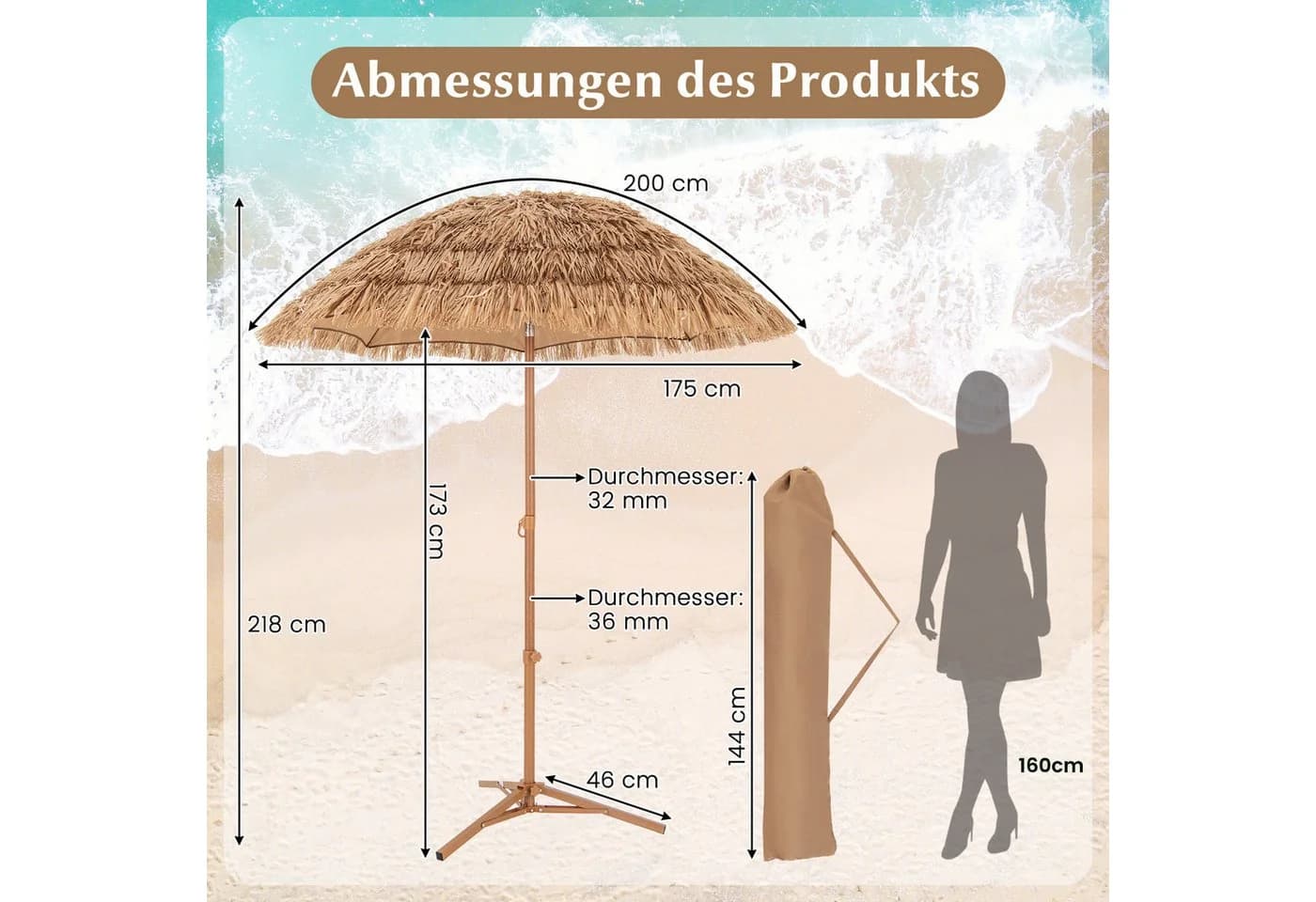 COSTWAY Sonnenschirm Hawaii neigbar mit klappbarem Stützfuß