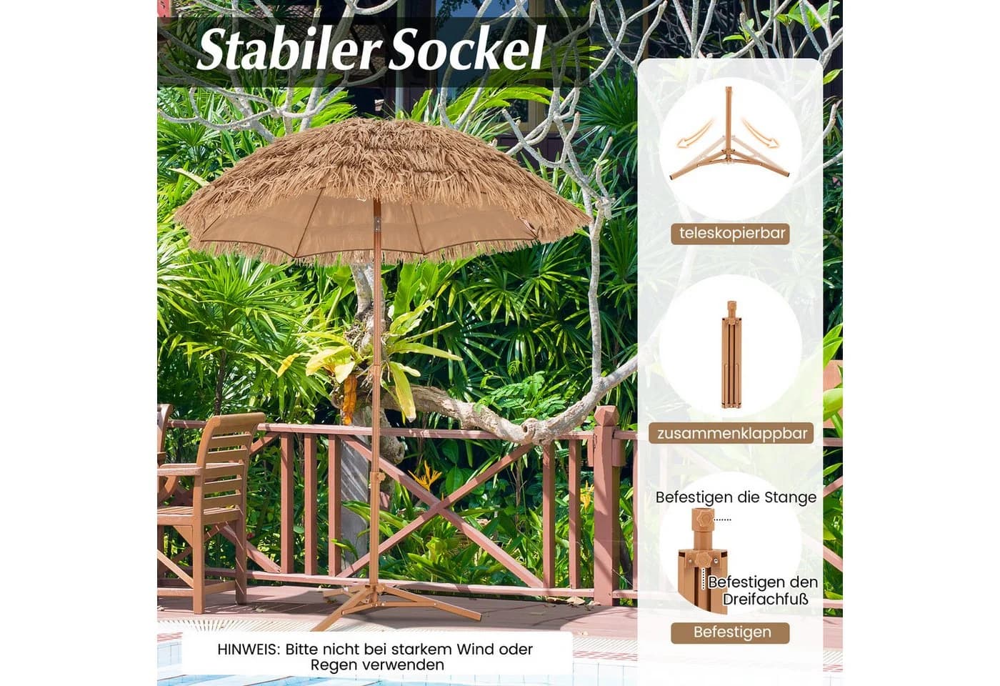 COSTWAY Sonnenschirm Hawaii neigbar mit klappbarem Stützfuß - Bild 4