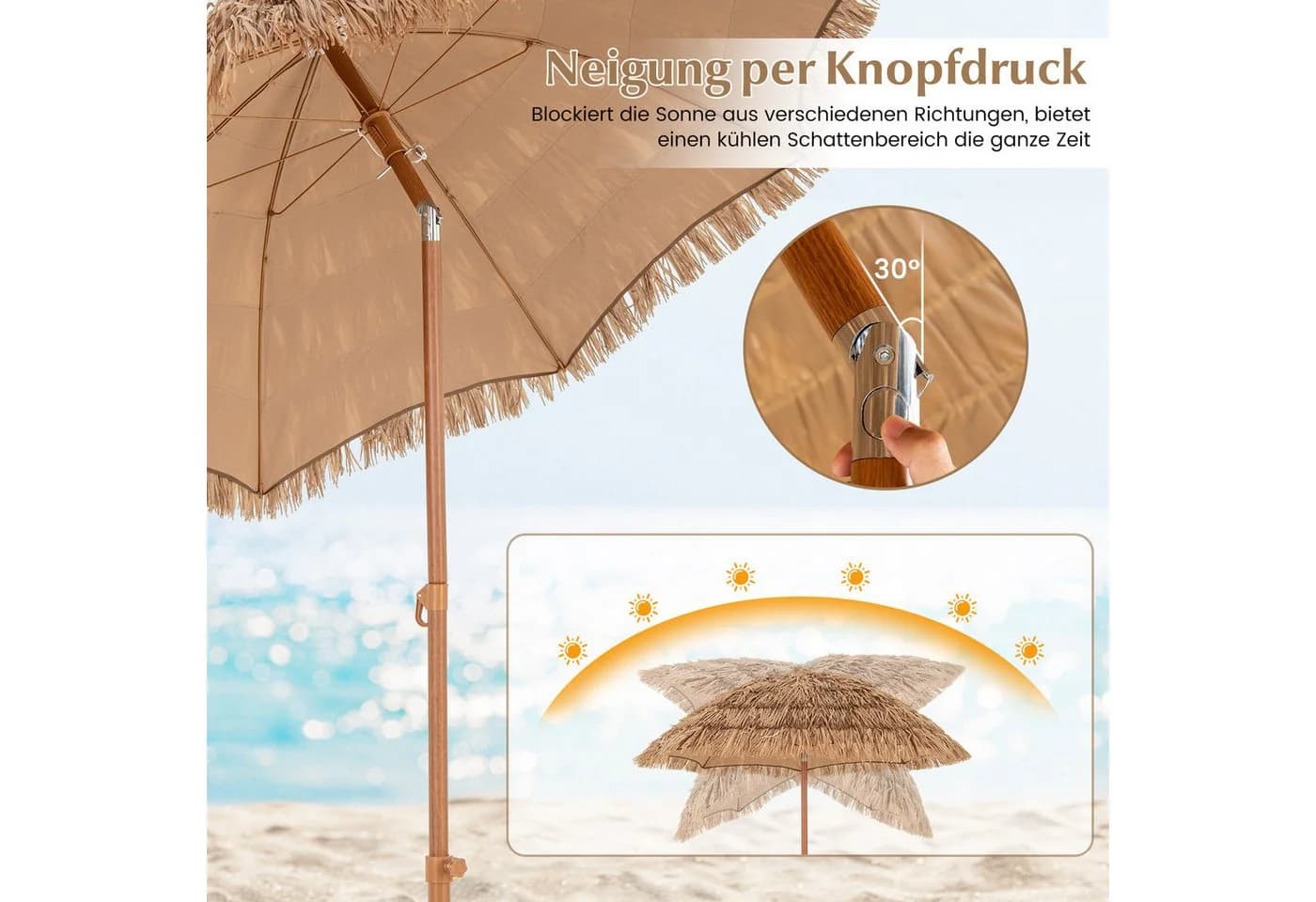 COSTWAY Sonnenschirm Hawaii neigbar mit klappbarem Stützfuß - Bild 5