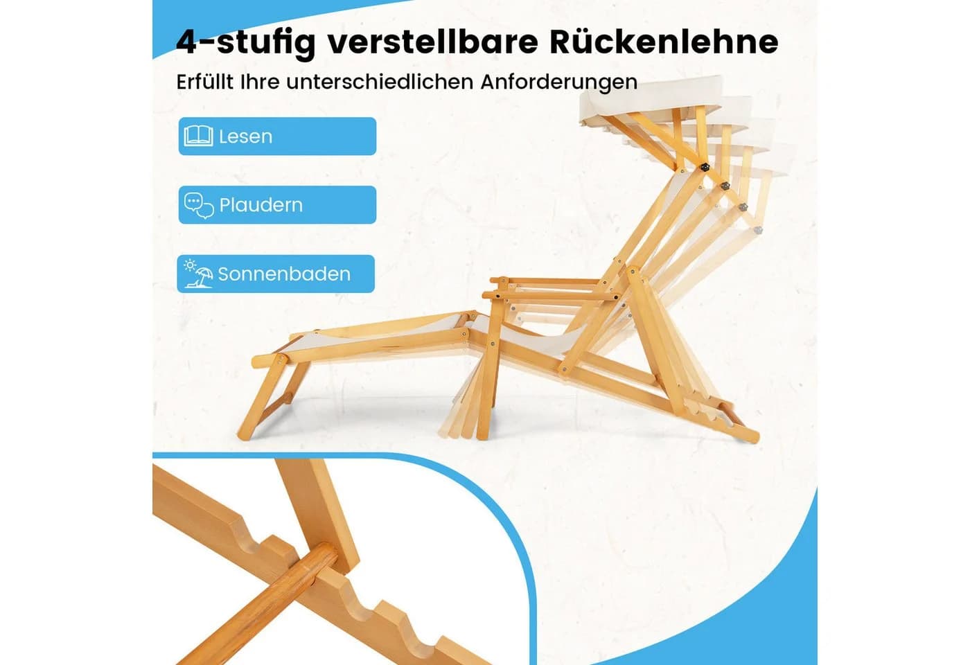 COSTWAY Gartenliege mit Dach, verstellbar, aus Massivholz - Bild 3