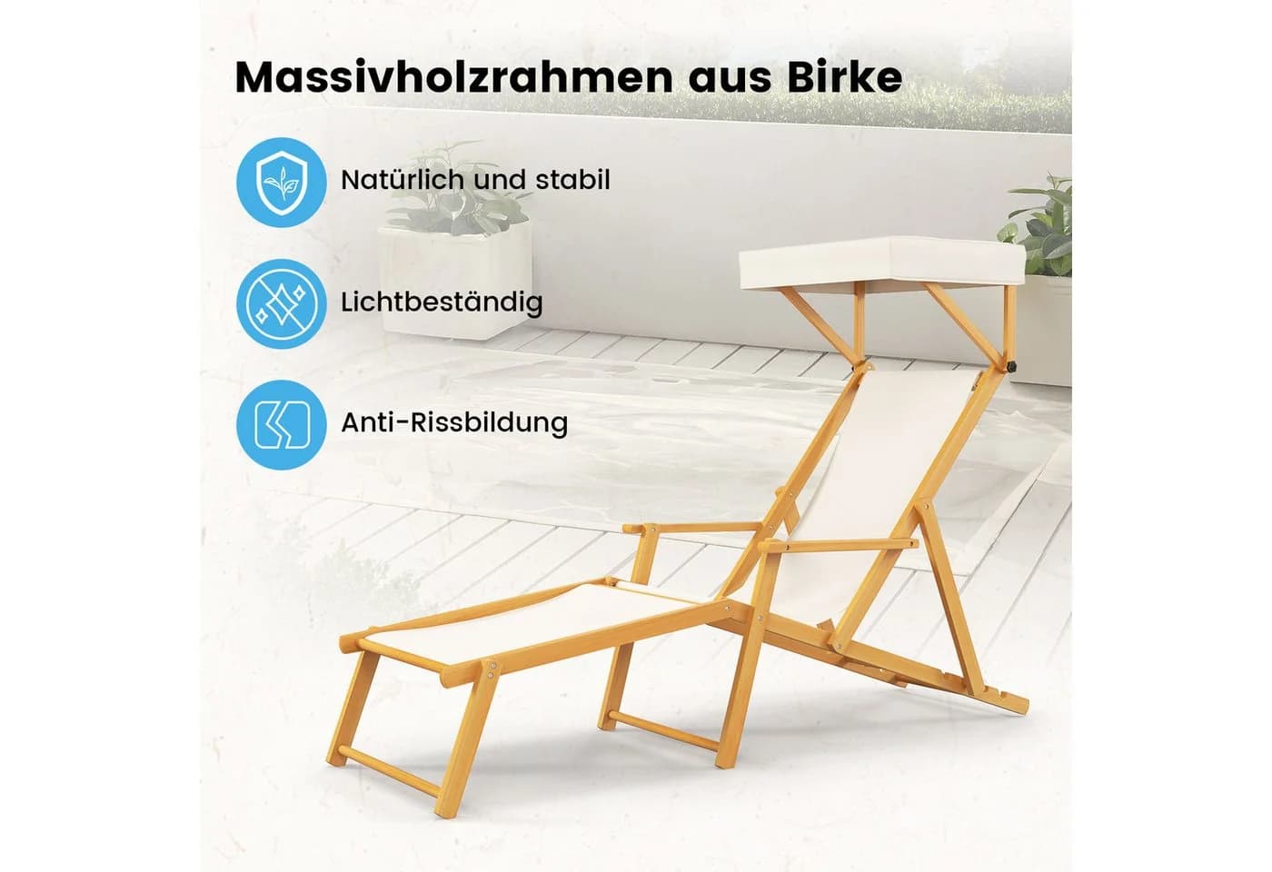 COSTWAY Gartenliege mit Dach, verstellbar, aus Massivholz - Bild 4