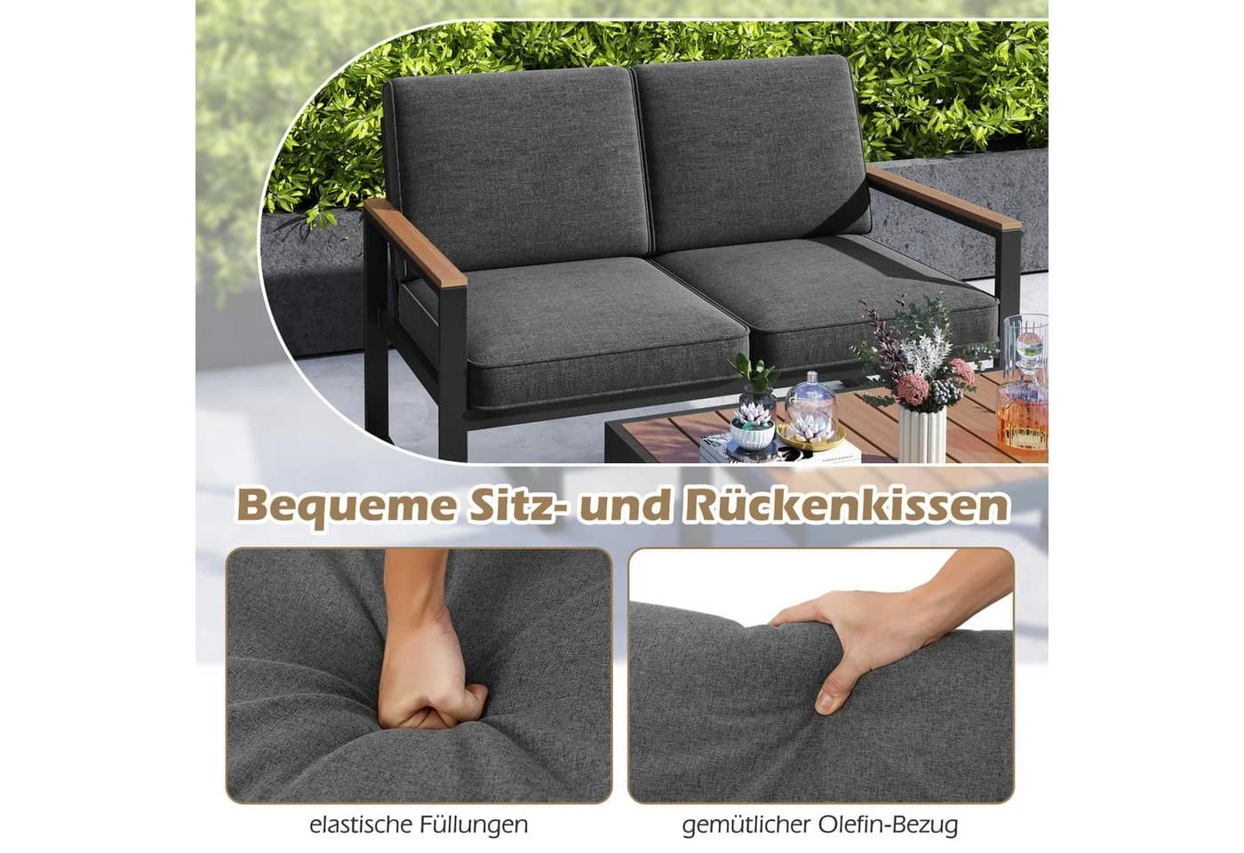 COSTWAY Balkonset 2-tlg. mit Kissen Aluminium Grau - Bild 5