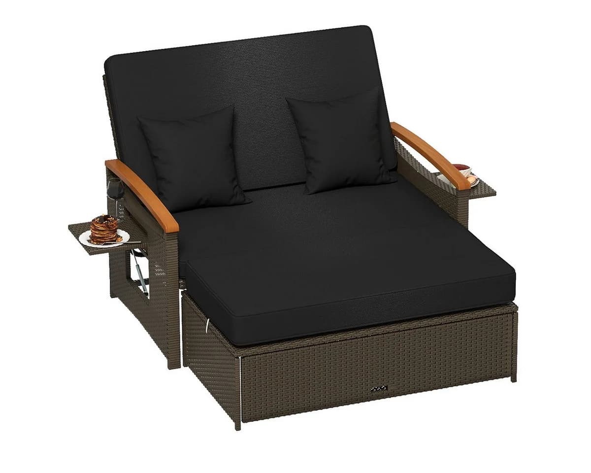 COSTWAY Loungebett 2-Personen PE-Rattan mit verstellbarer Rückenlehne - Bild 2