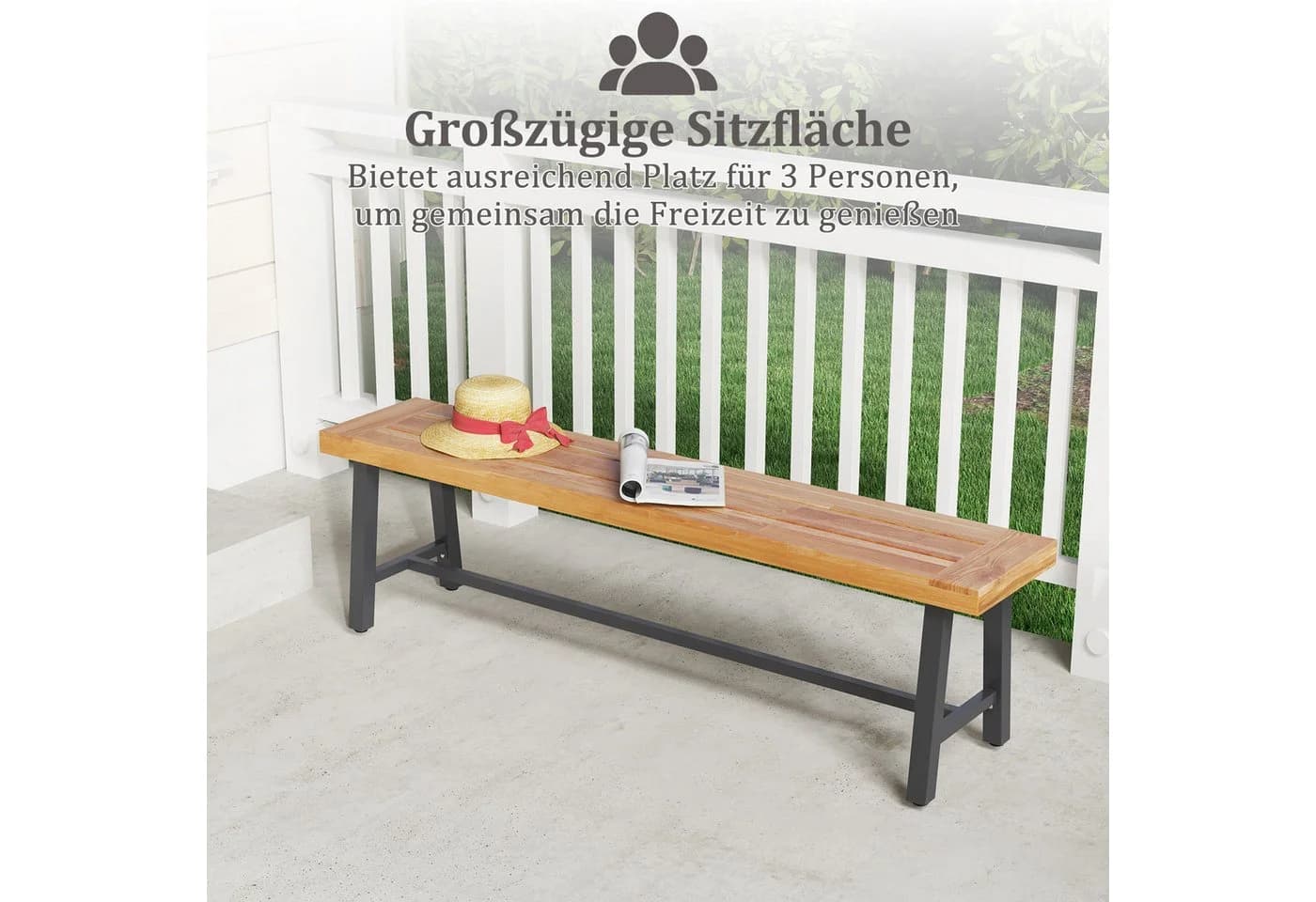 COSTWAY Gartenbank 3-Sitzer Akazie Metall wetterfest