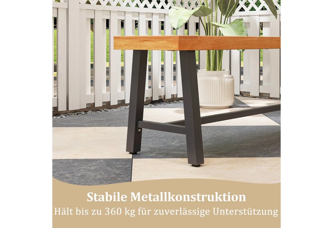 COSTWAY Gartenbank 3-Sitzer Akazie Metall wetterfest - Bild 3