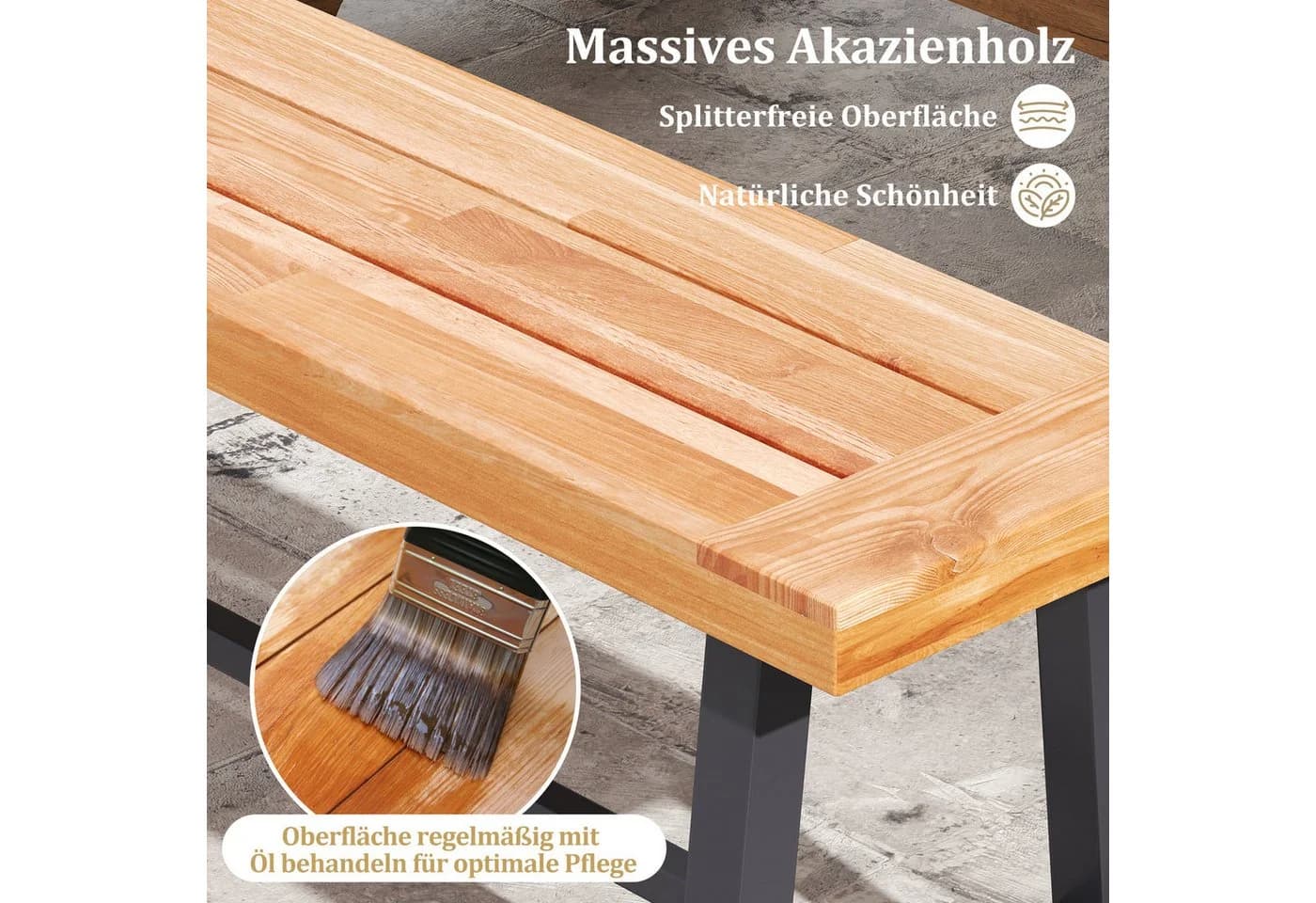 COSTWAY Gartenbank 3-Sitzer Akazie Metall wetterfest - Bild 4