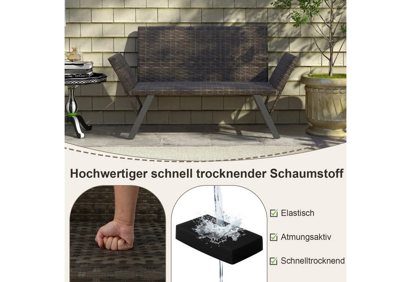 COSTWAY 4-in-1 Gartenbank Terrassensofa Grau Wetterfest - Bild 3