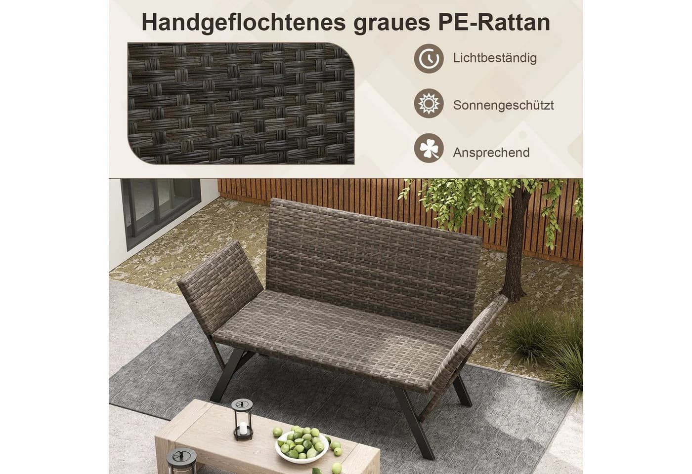 COSTWAY 4-in-1 Gartenbank Terrassensofa Grau Wetterfest - Bild 4