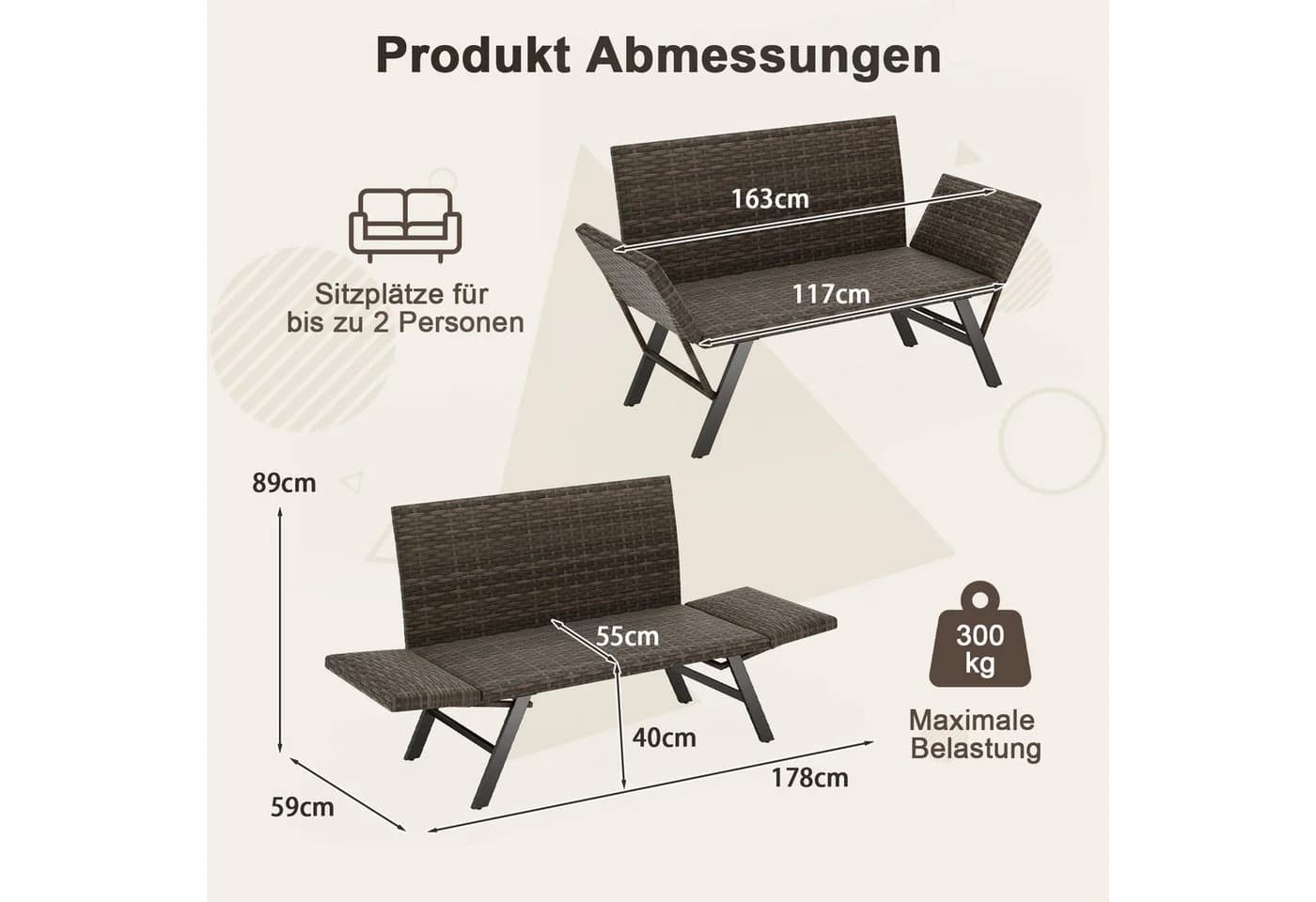 COSTWAY 4-in-1 Gartenbank Terrassensofa Grau Wetterfest - Bild 5