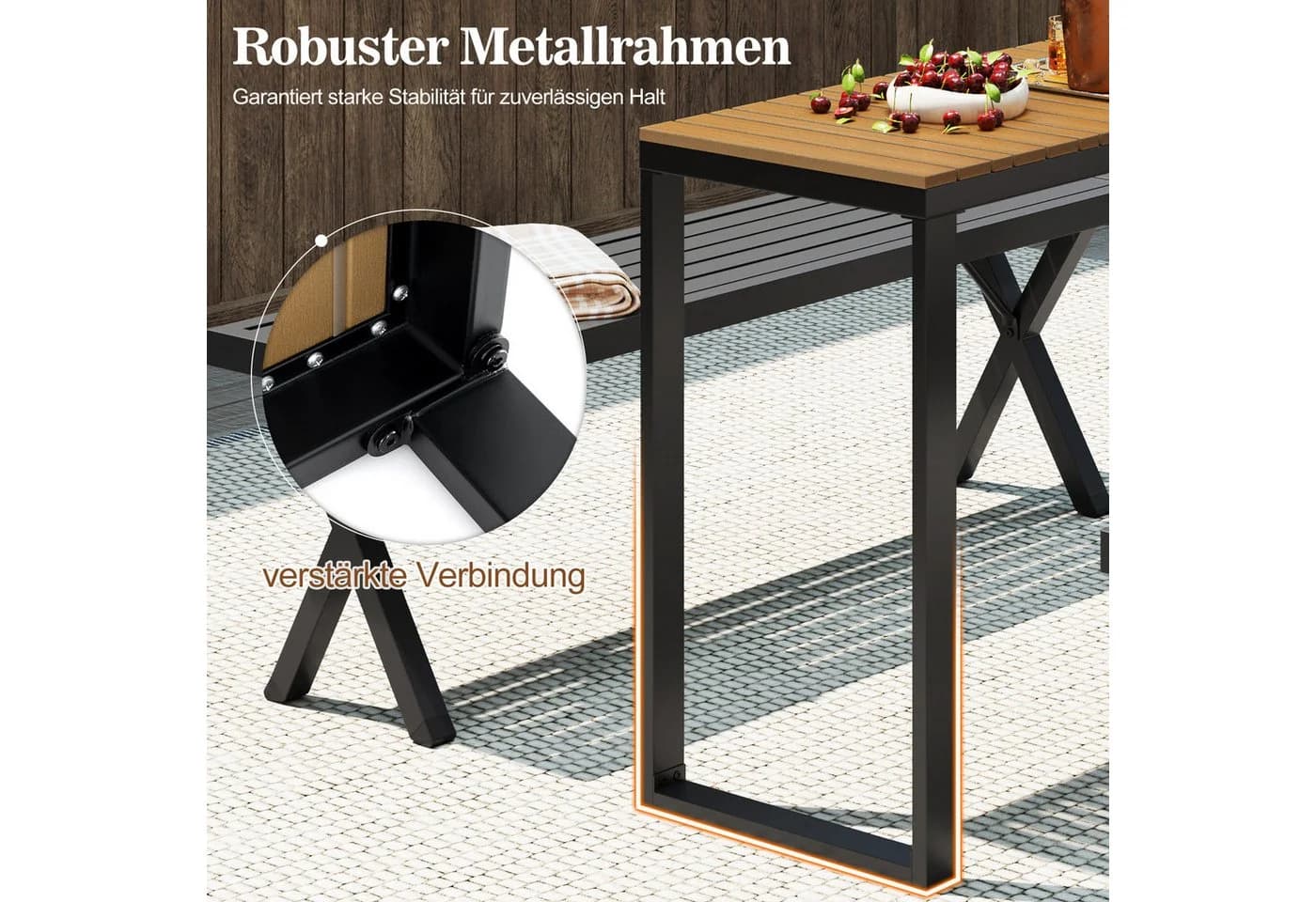 COSTWAY Gartentisch Konsolentisch Braun Schwarz WPC Metall - Bild 3