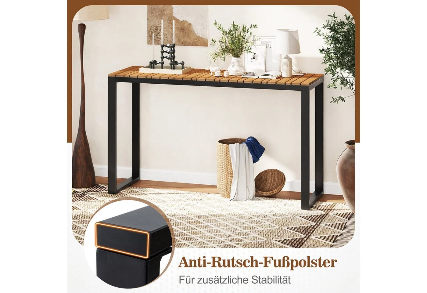 COSTWAY Gartentisch Konsolentisch Braun Schwarz WPC Metall - Bild 4