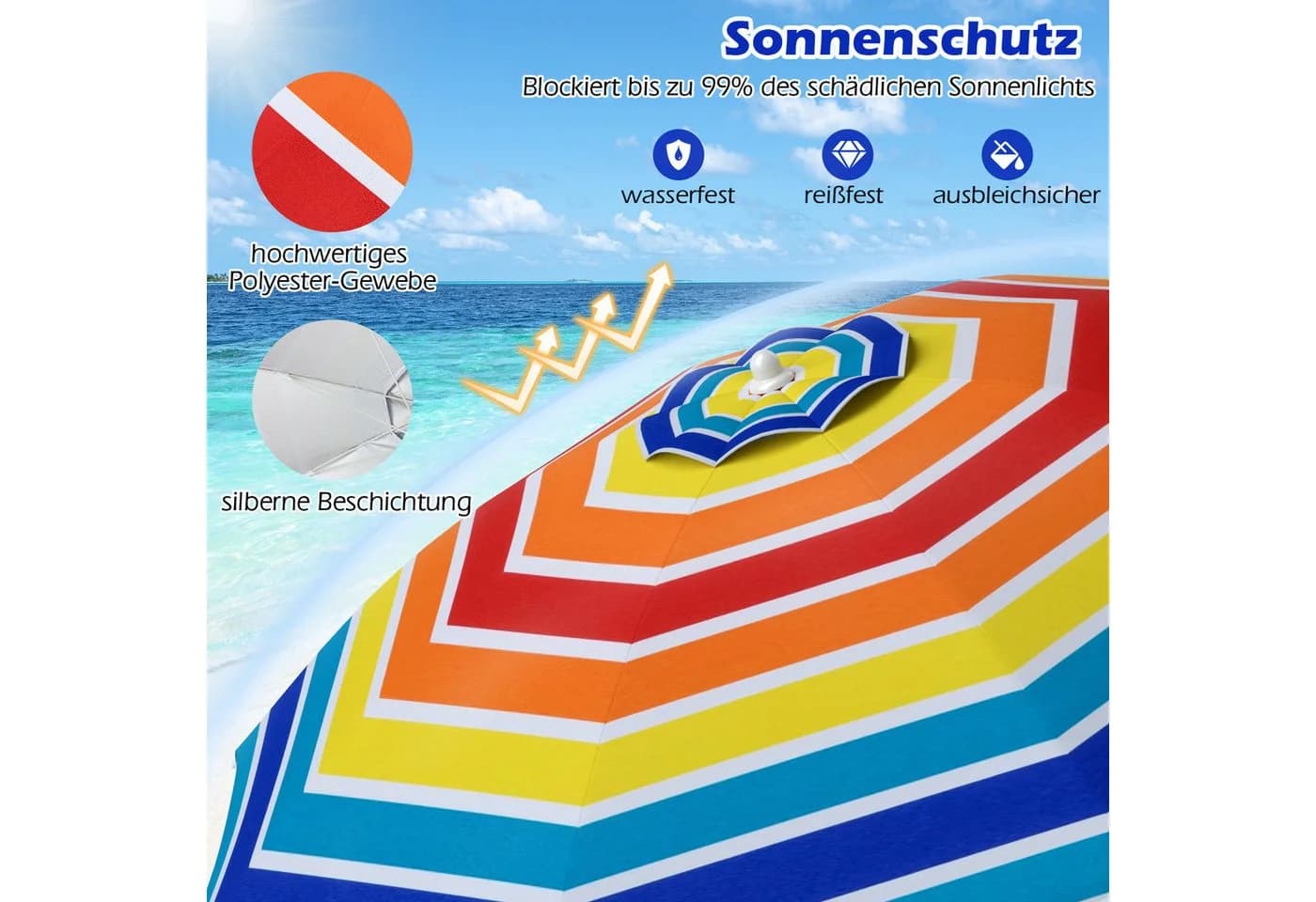 COSTWAY Sonnenschirm 200 cm Bunt UV50+ mit Tragetasche