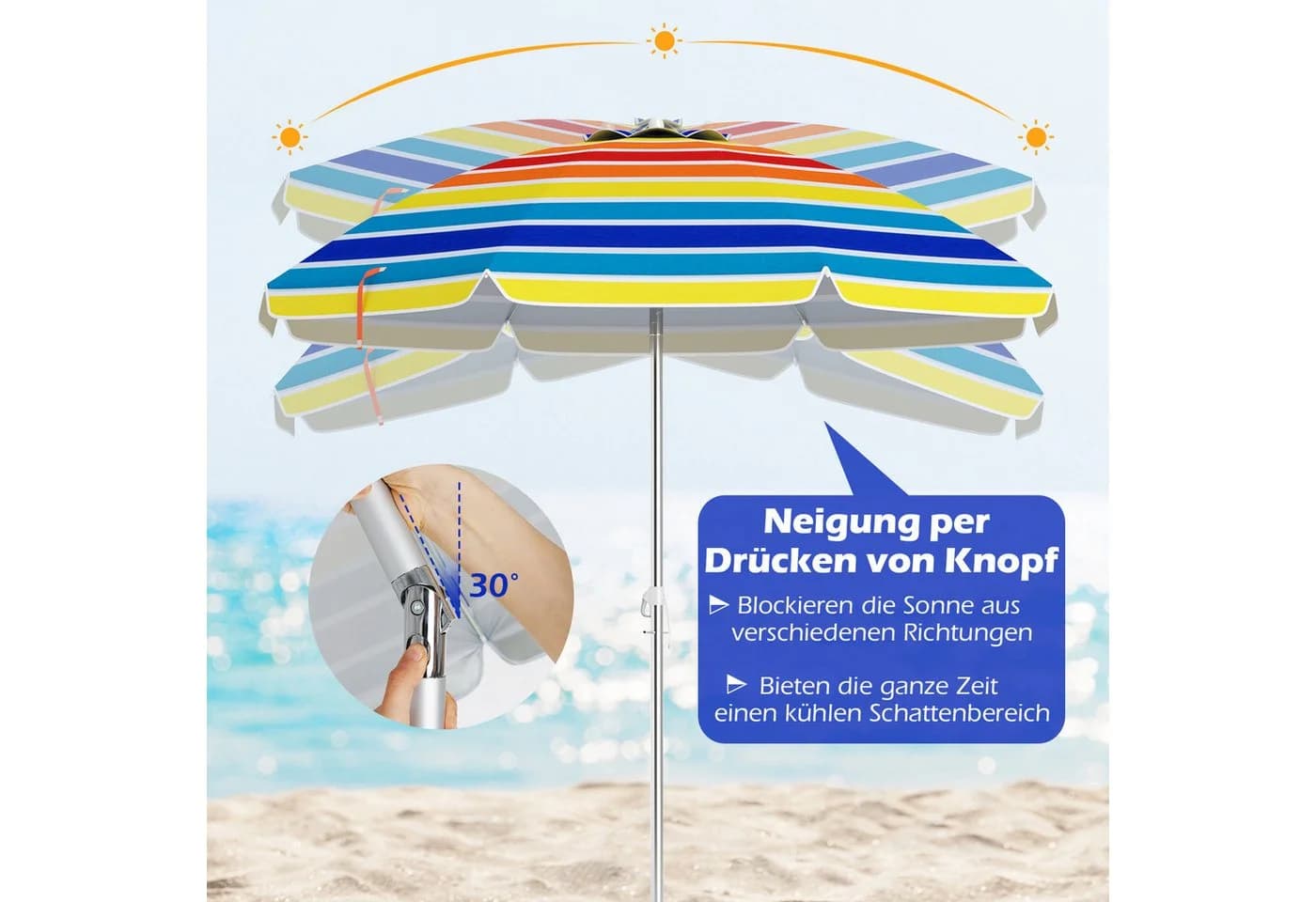 COSTWAY Sonnenschirm 200 cm Bunt UV50+ mit Tragetasche - Bild 3