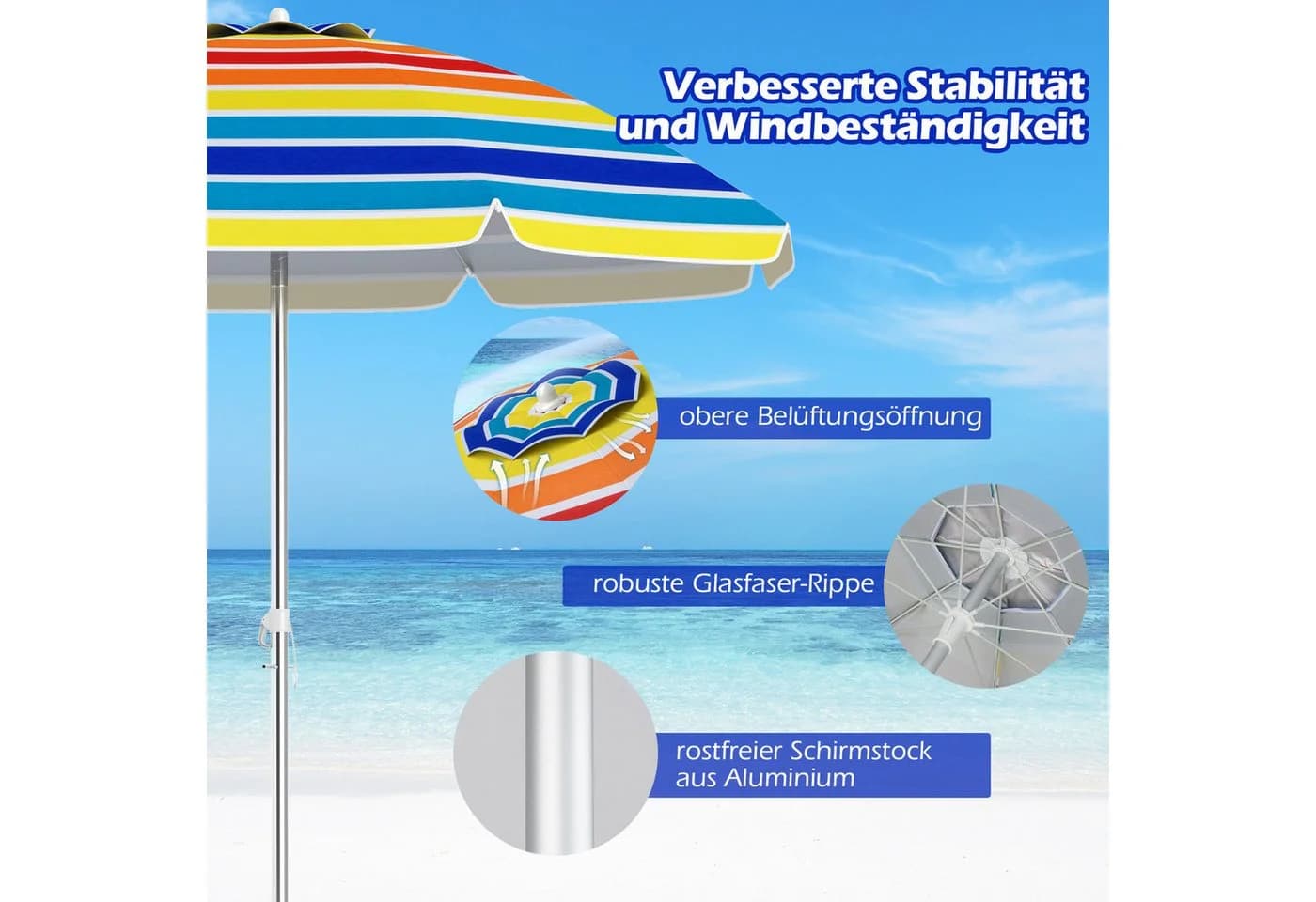 COSTWAY Sonnenschirm 200 cm Bunt UV50+ mit Tragetasche - Bild 5