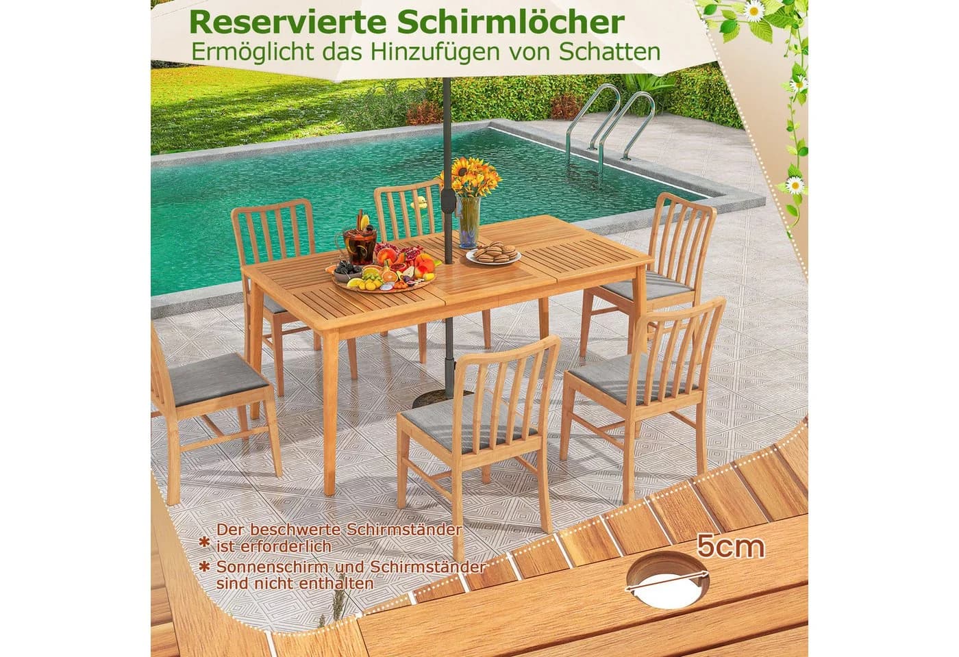 COSTWAY Gartentisch Akazienholz 6 Personen - Bild 3