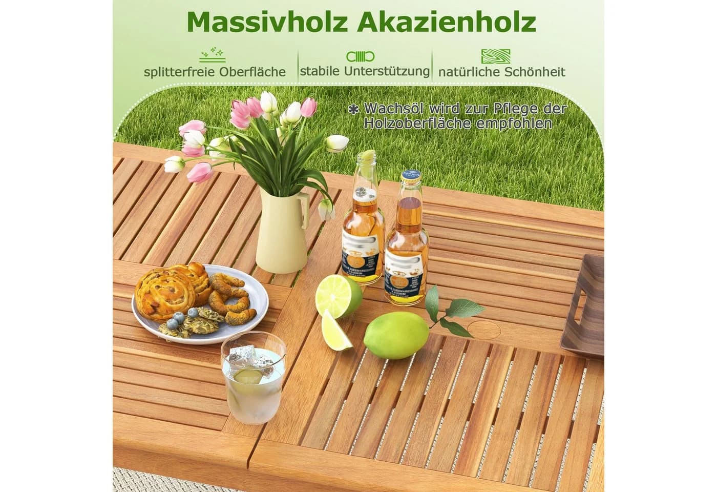 COSTWAY Gartentisch Akazienholz 6 Personen - Bild 4