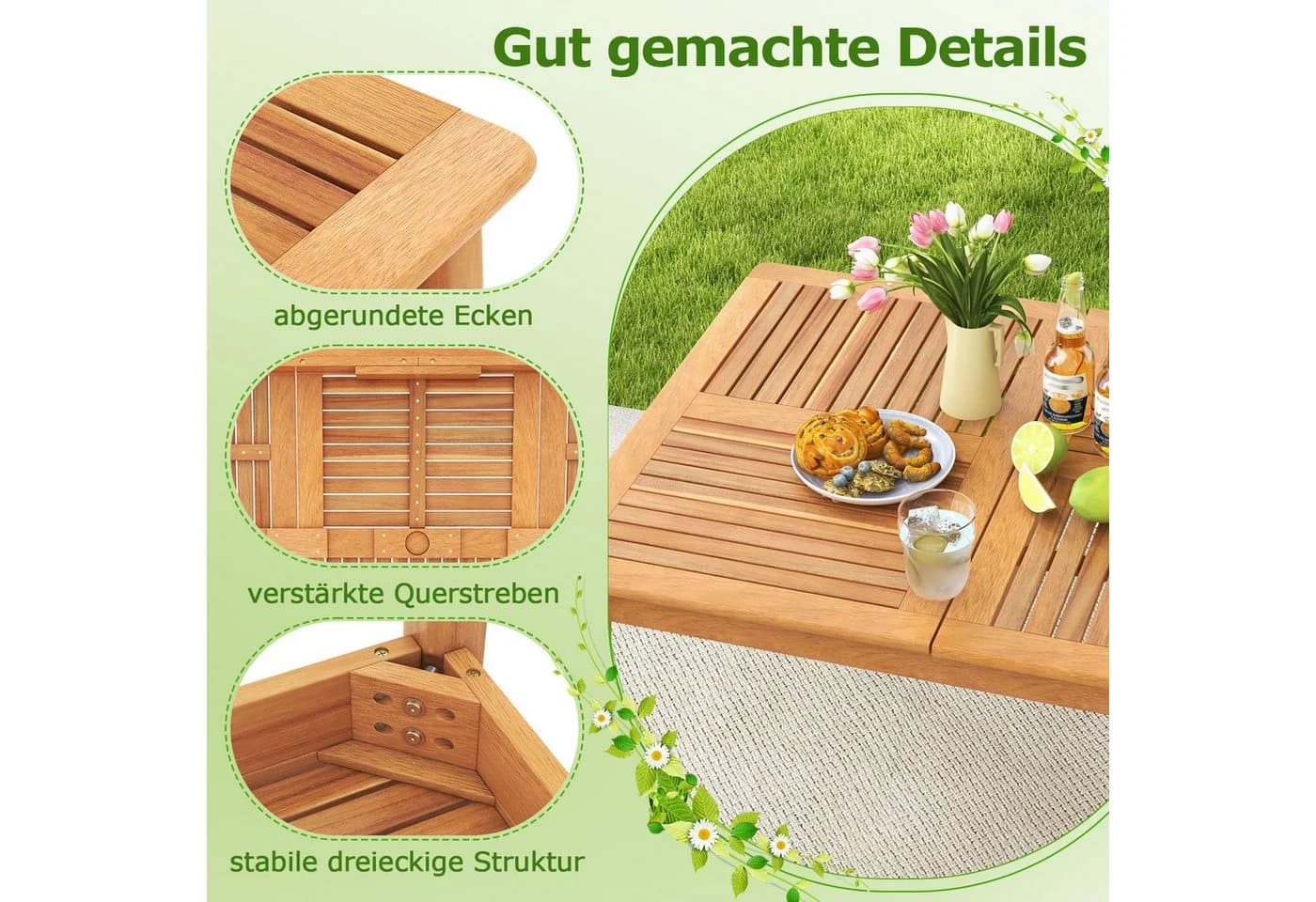 COSTWAY Gartentisch Akazienholz 6 Personen - Bild 5