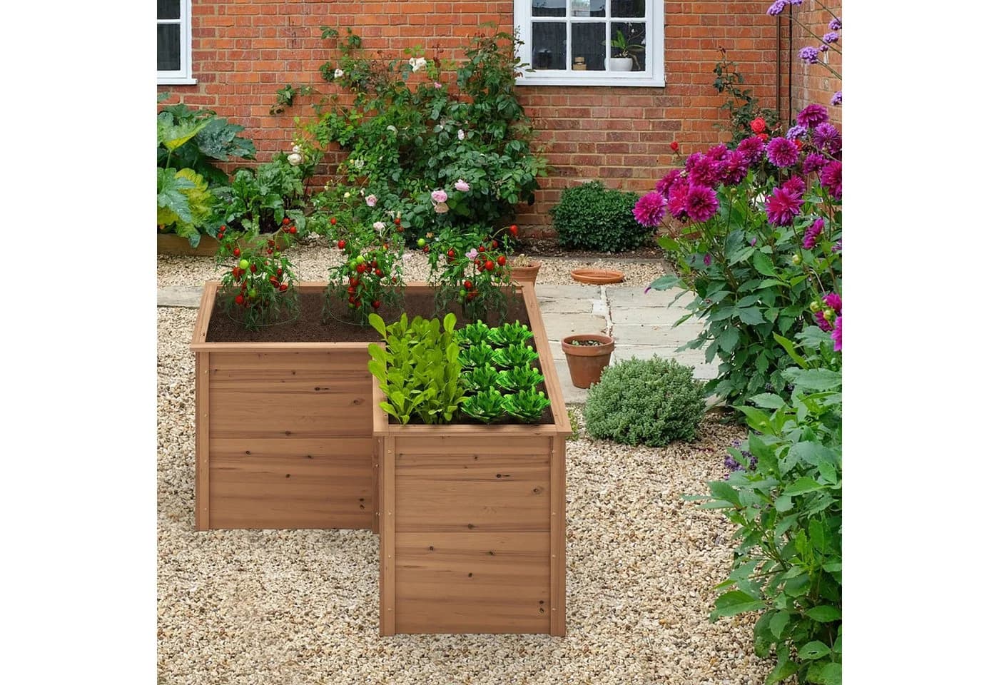COSTWAY L-förmiges Hochbeet Tannenholz 120x120x63cm