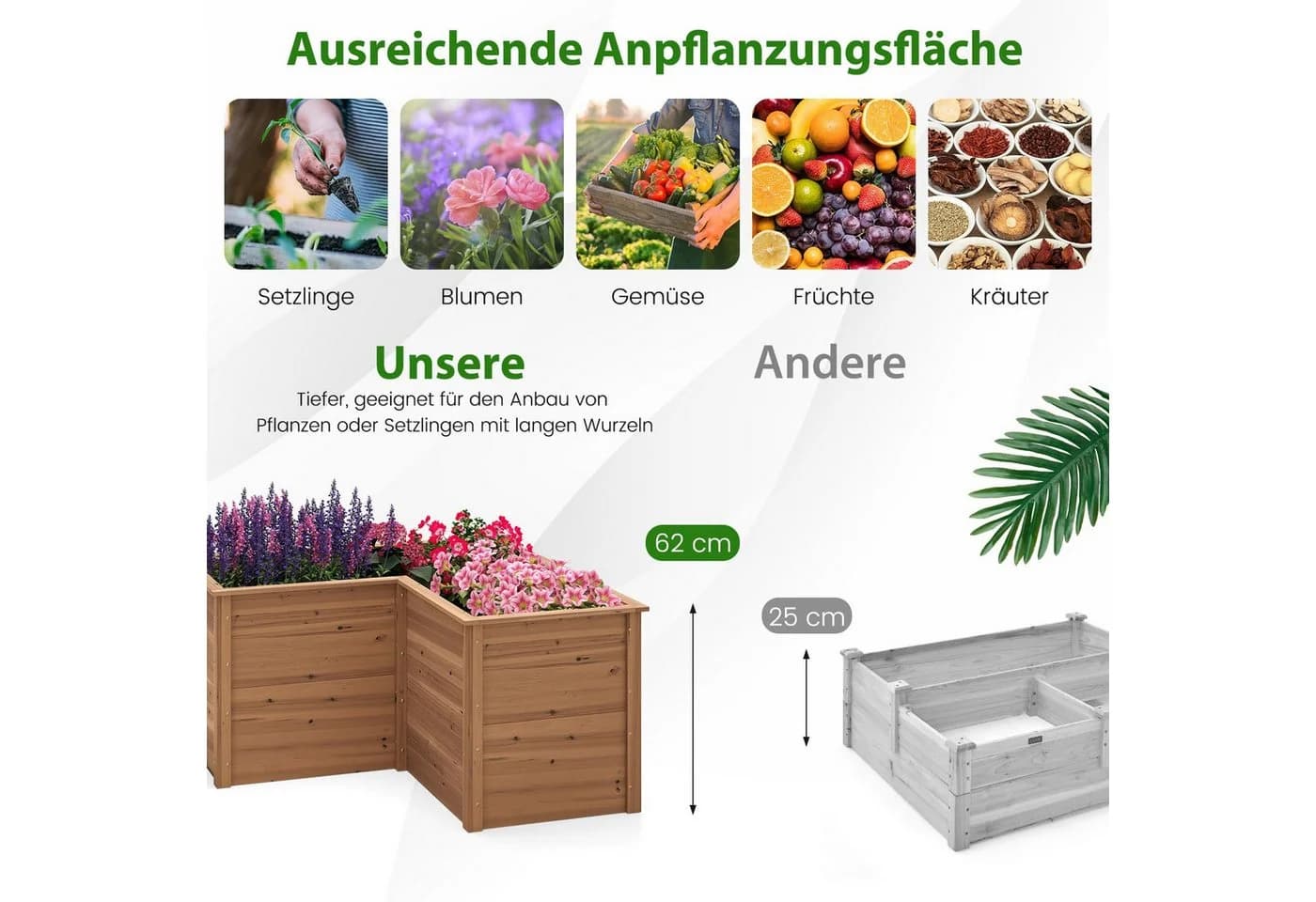 COSTWAY L-förmiges Hochbeet Tannenholz 120x120x63cm - Bild 5