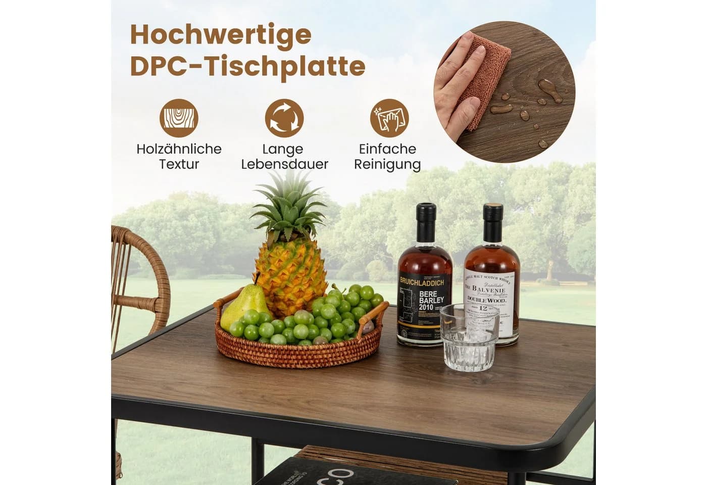 COSTWAY Balkonset 3-tlg. Gartenmöbel Set Essgruppe Rattan stapelbar