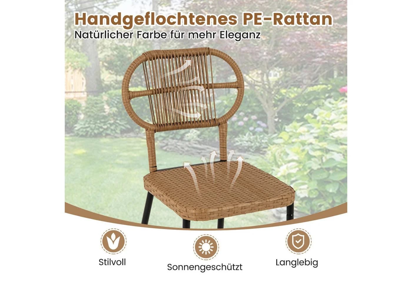COSTWAY Balkonset 3-tlg. Gartenmöbel Set Essgruppe Rattan stapelbar - Bild 3