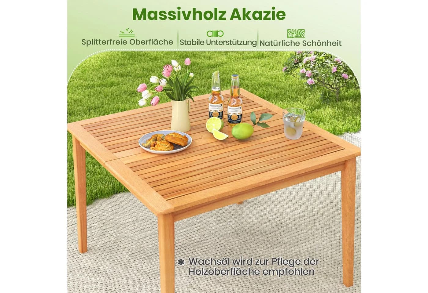 COSTWAY Gartentisch 100 cm Akazienholz Quadratisch - Bild 3