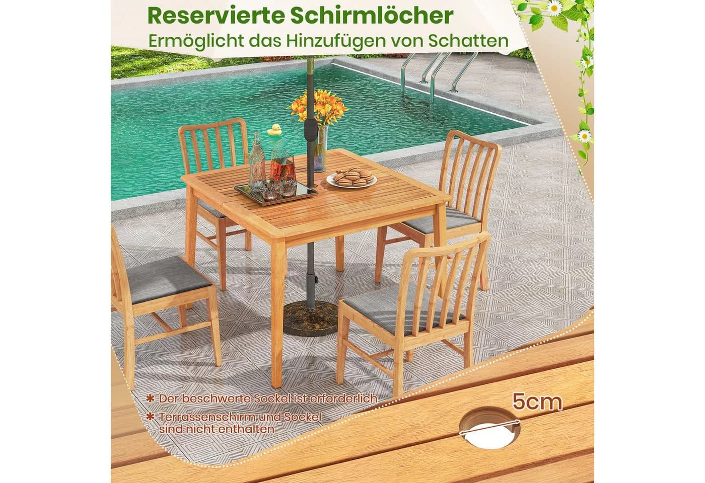 COSTWAY Gartentisch 100 cm Akazienholz Quadratisch - Bild 4