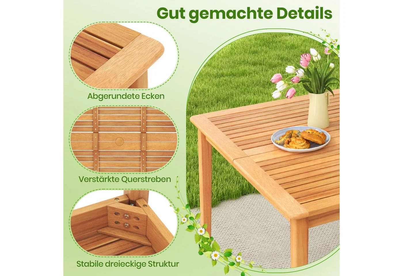 COSTWAY Gartentisch 100 cm Akazienholz Quadratisch - Bild 5