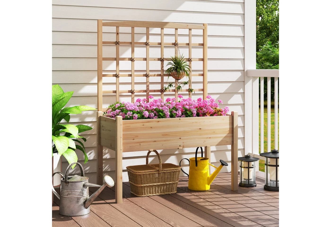 COSTWAY Blumenkasten Hochbeet mit Rankgitter