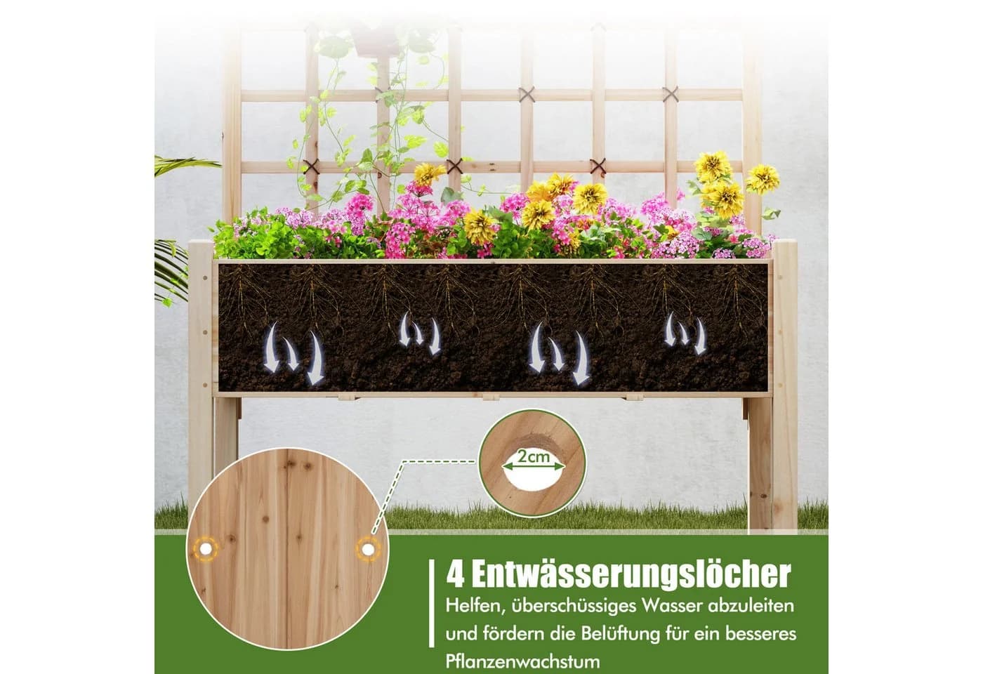 COSTWAY Blumenkasten Hochbeet mit Rankgitter - Bild 4