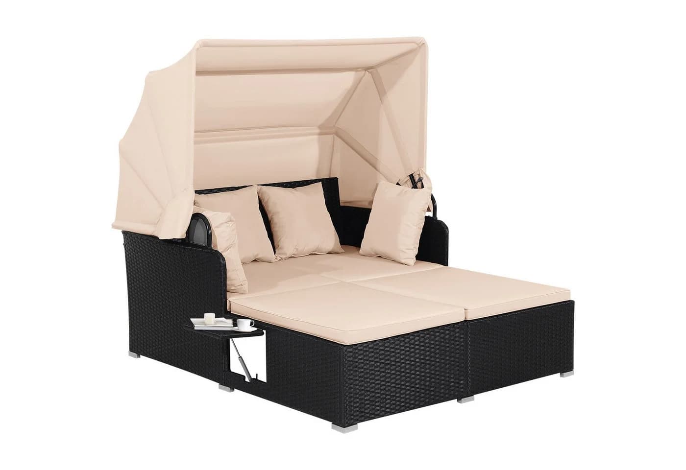 COSTWAY Loungebett Rattan 2-Personen mit Sonnendach - Bild 2