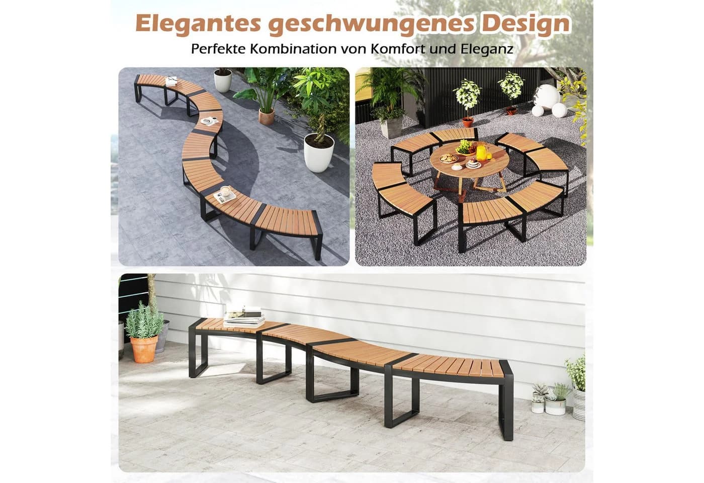 COSTWAY Gartenbank Akazienholz 2-3 Sitzer wetterfest - Bild 5