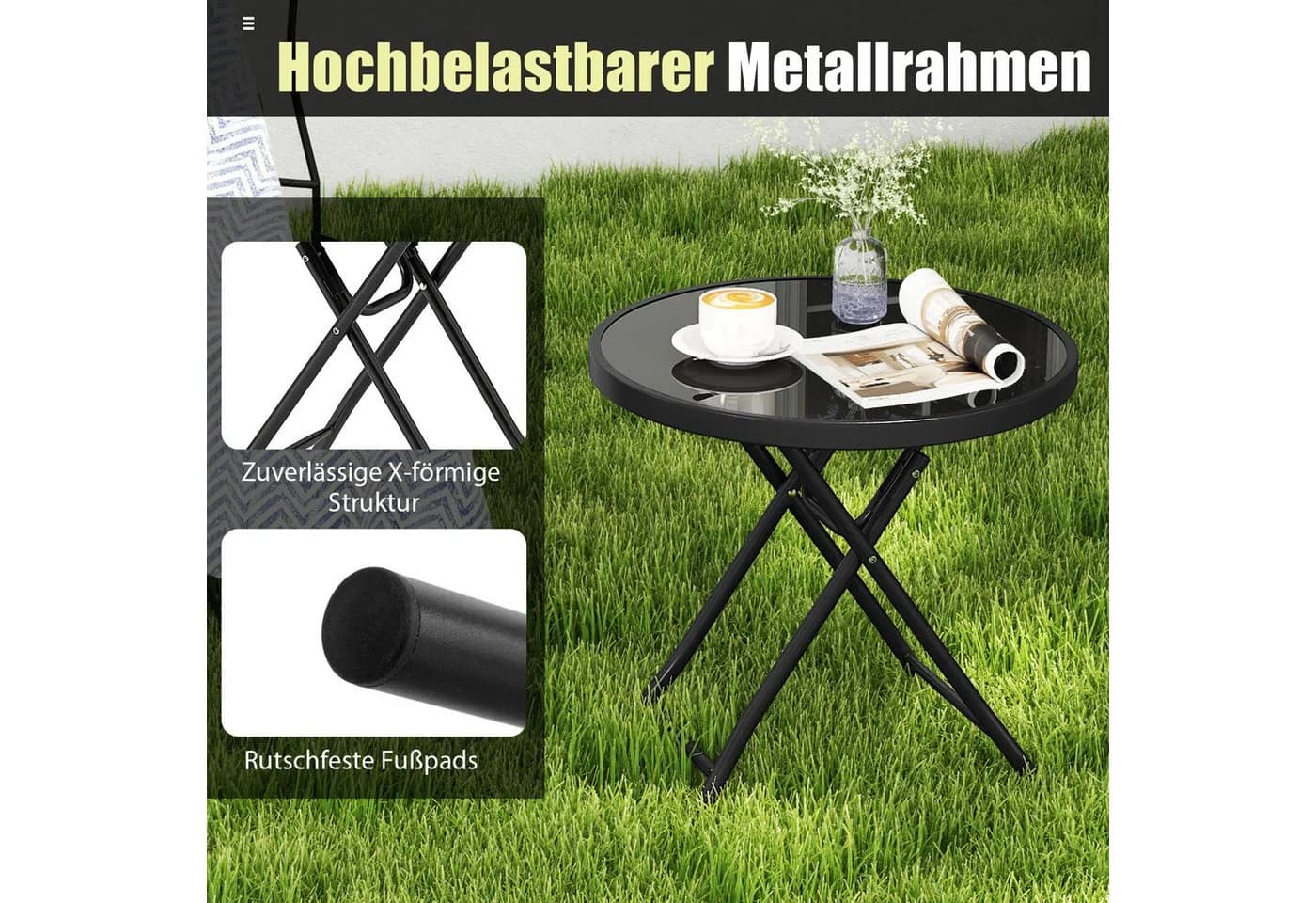 KOMFOTTEU Gartentisch klappbar Metall rund - Bild 3