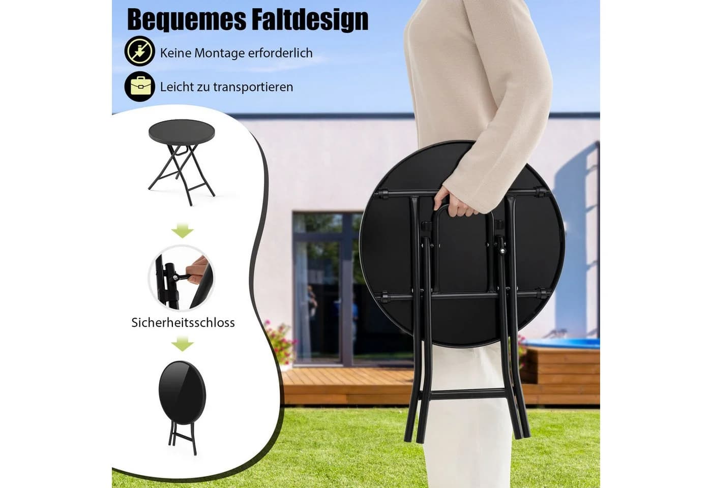 KOMFOTTEU Gartentisch klappbar Metall rund - Bild 4