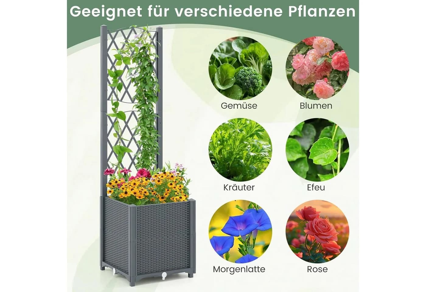 KOMFOTTEU Blumenkasten Hochbeet mit Rankgitter Braun