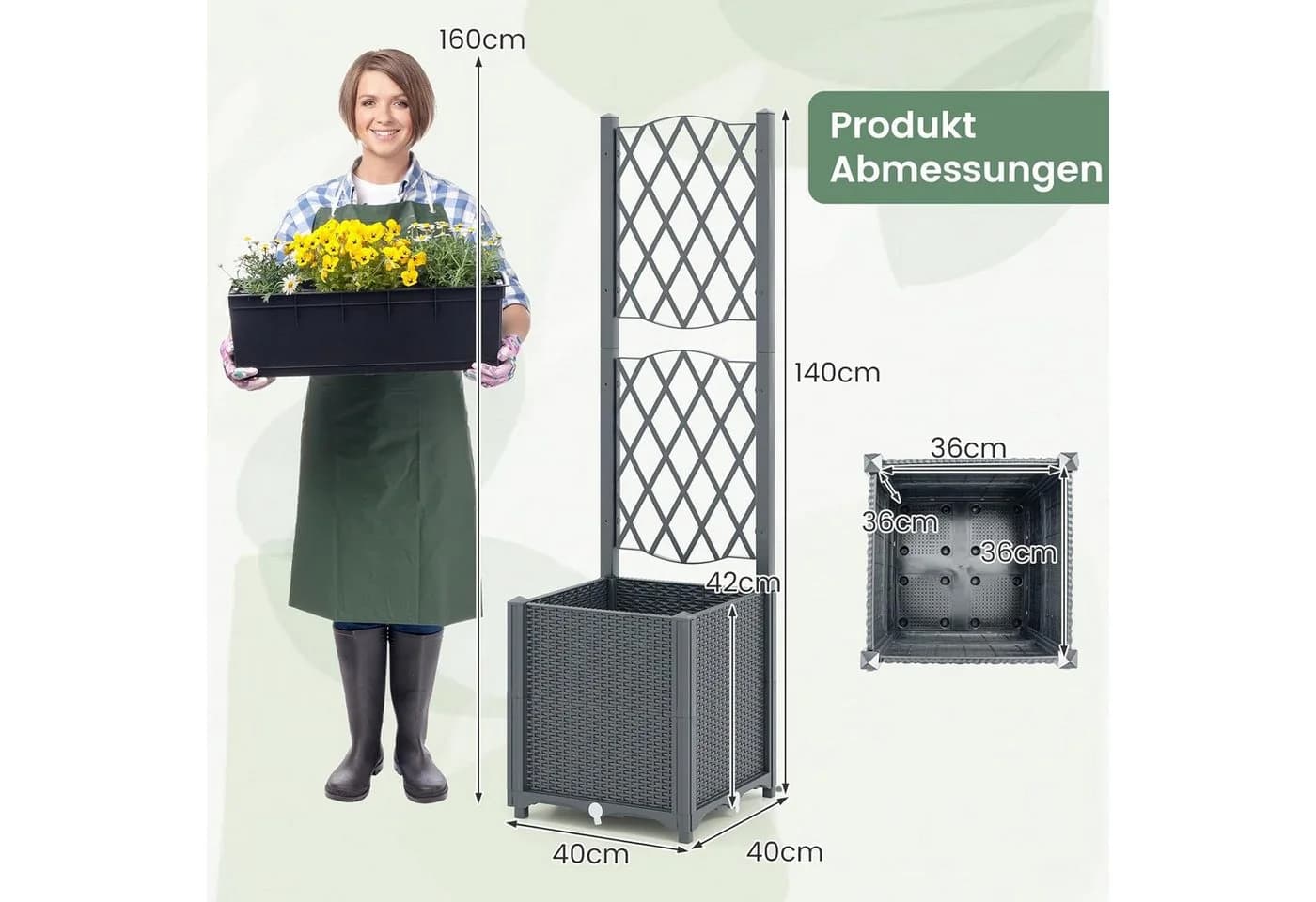 KOMFOTTEU Blumenkasten Hochbeet mit Rankgitter Braun - Bild 3