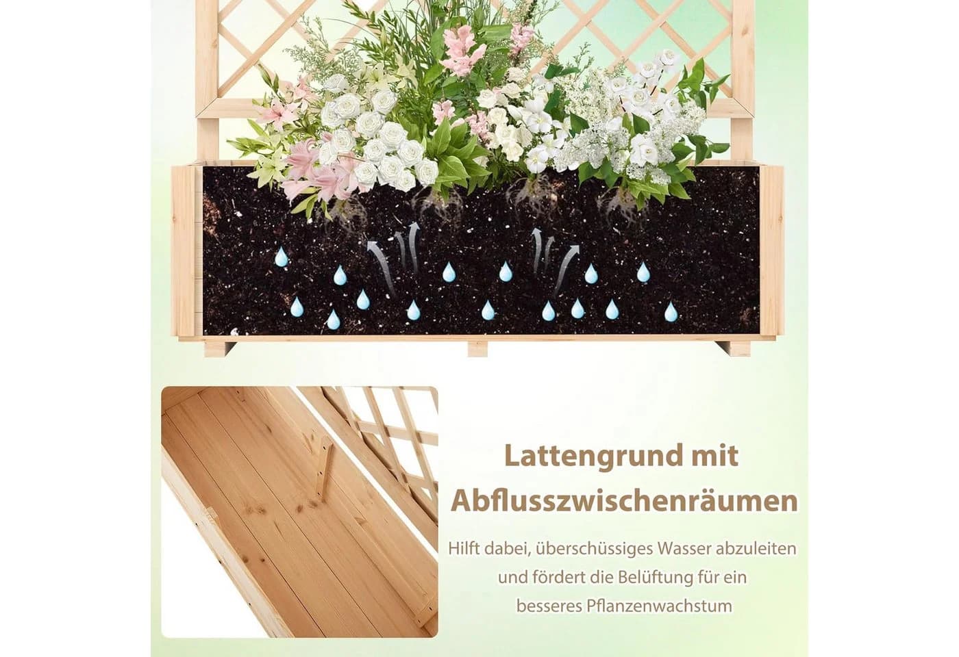 KOMFOTTEU Hochbeet mit Rankgitter Kiefernholz Natur