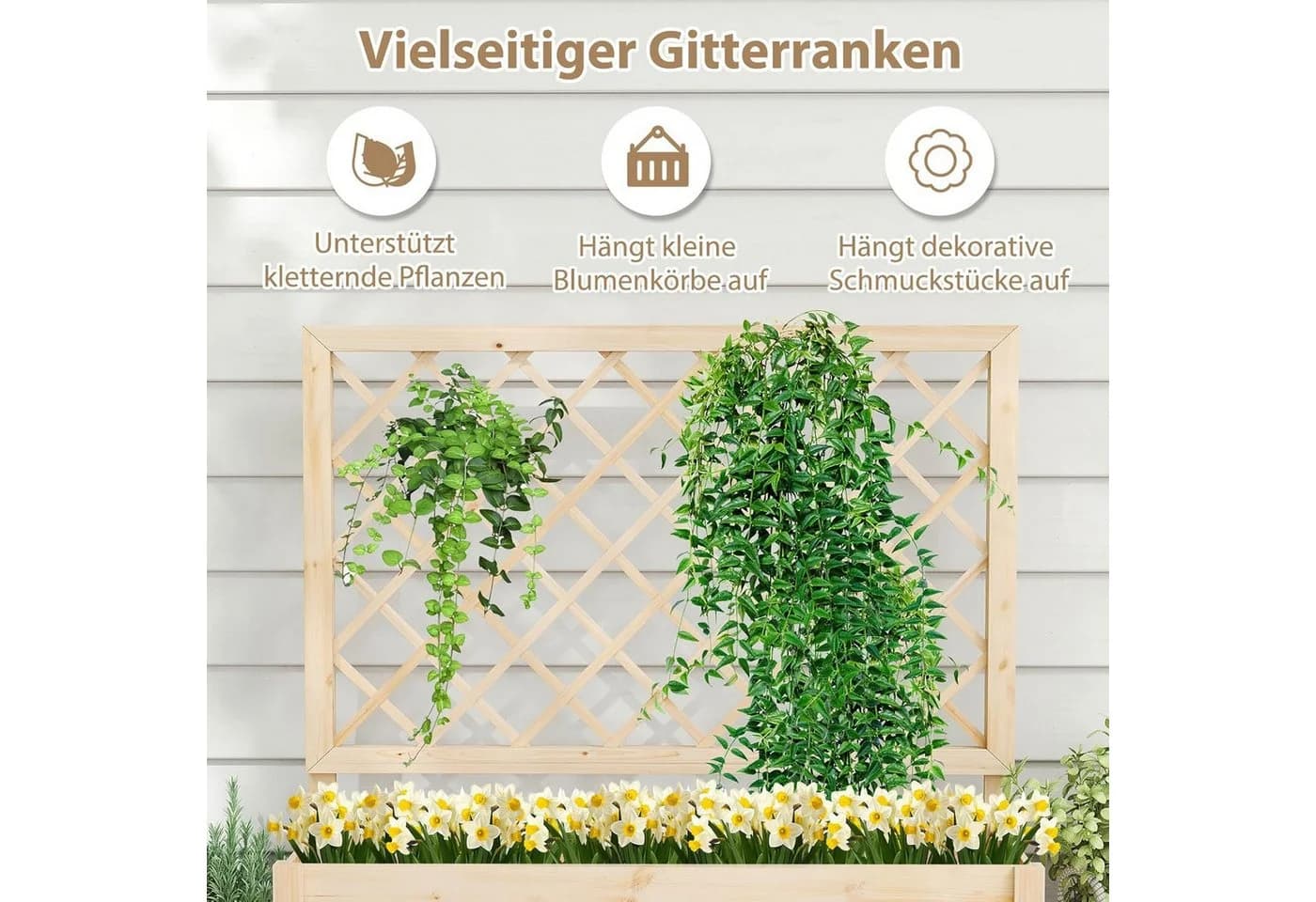 KOMFOTTEU Hochbeet mit Rankgitter Kiefernholz Natur - Bild 3