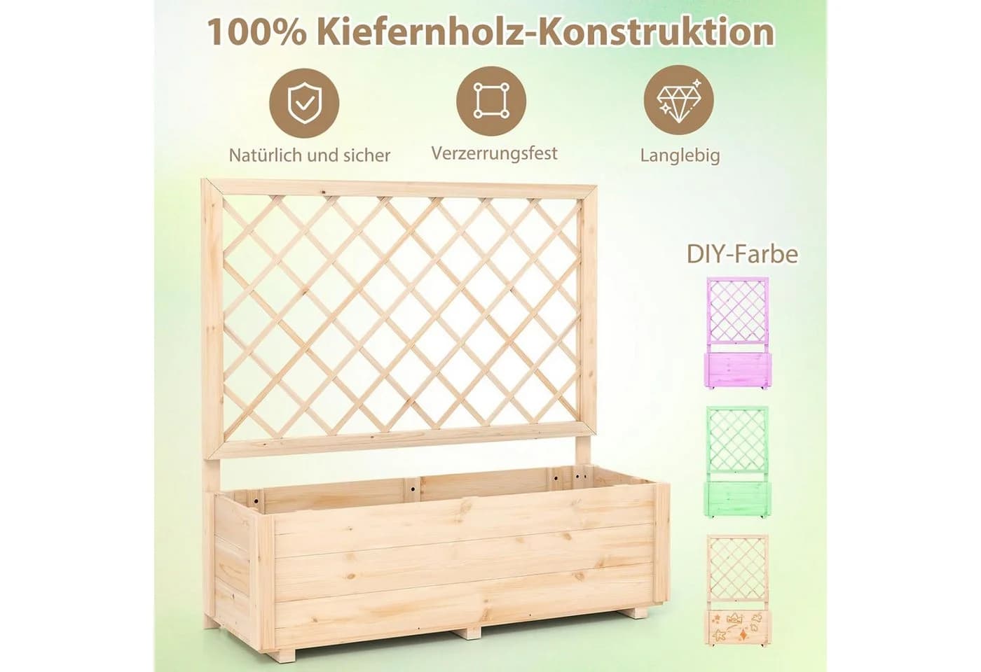 KOMFOTTEU Hochbeet mit Rankgitter Kiefernholz Natur - Bild 4