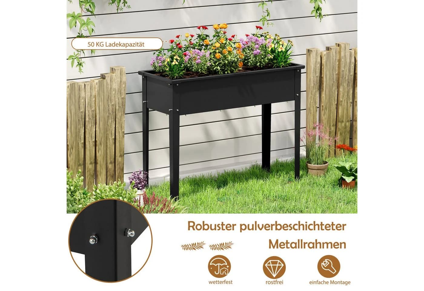 COSTWAY Hochbeet Metall Schwarz 100x40x80cm - Bild 3