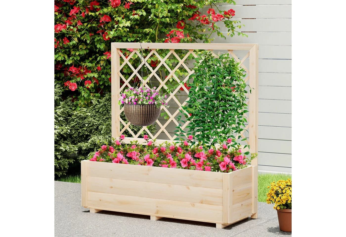 COSTWAY Hochbeet mit Rankgitter Kiefernholz Natur