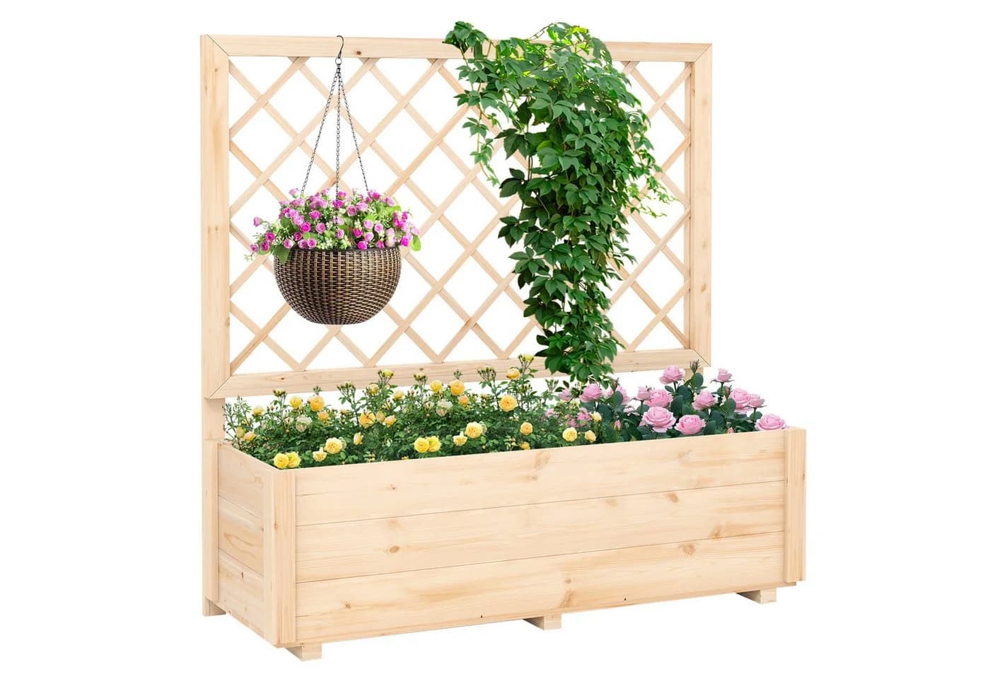 COSTWAY Hochbeet mit Rankgitter Kiefernholz Natur - Bild 2