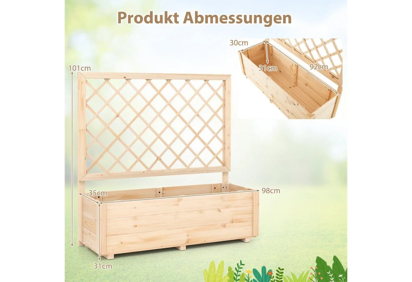 COSTWAY Hochbeet mit Rankgitter Kiefernholz Natur - Bild 4