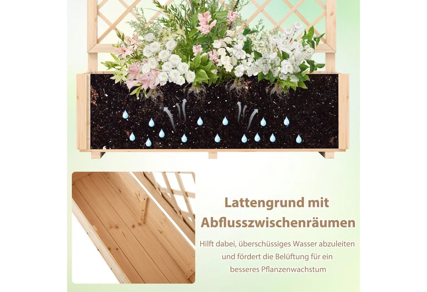 COSTWAY Hochbeet mit Rankgitter Kiefernholz Natur - Bild 5