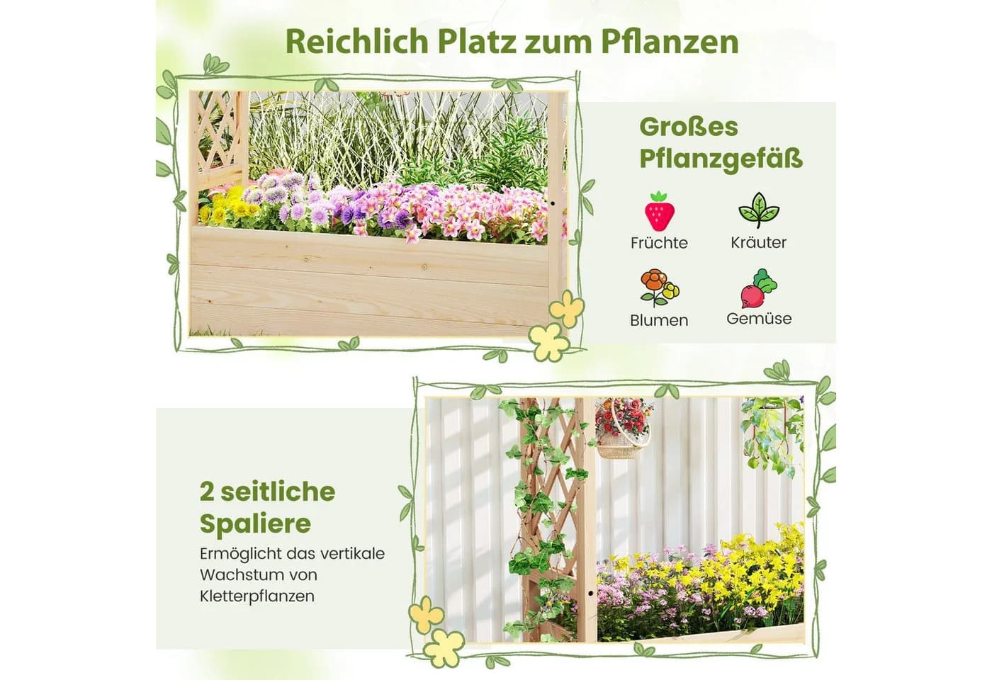 COSTWAY Hochbeet mit Rankgitter und hängendem Dach - Bild 3