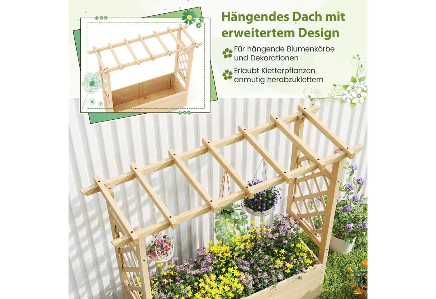 COSTWAY Hochbeet mit Rankgitter und hängendem Dach - Bild 4