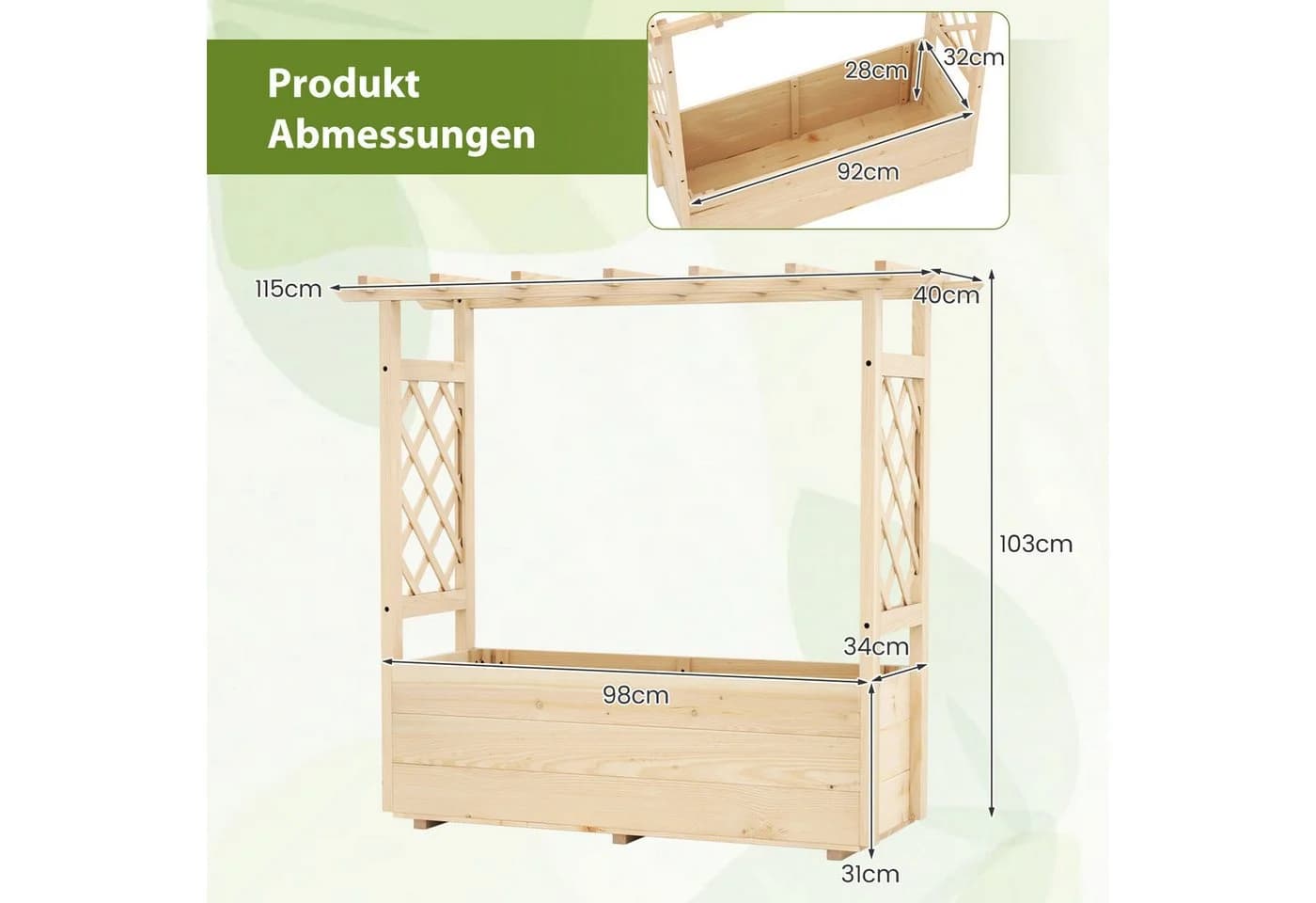COSTWAY Hochbeet mit Rankgitter und hängendem Dach - Bild 5
