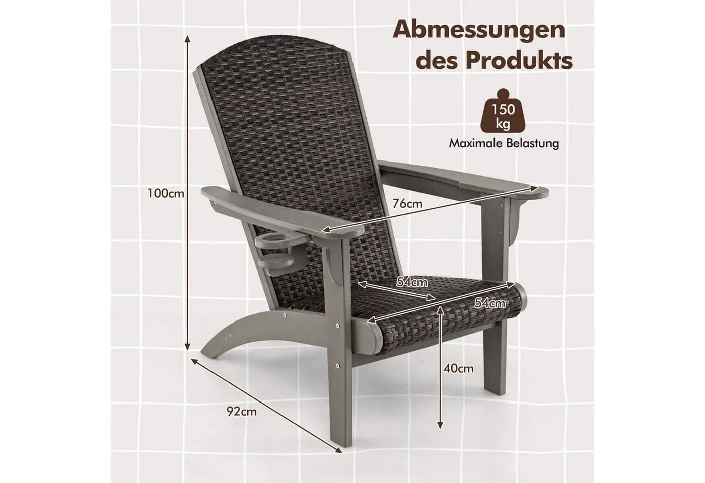 COSTWAY Adirondack Gartenstuhl Braun HDPE Rattan gepolstert - Bild 5