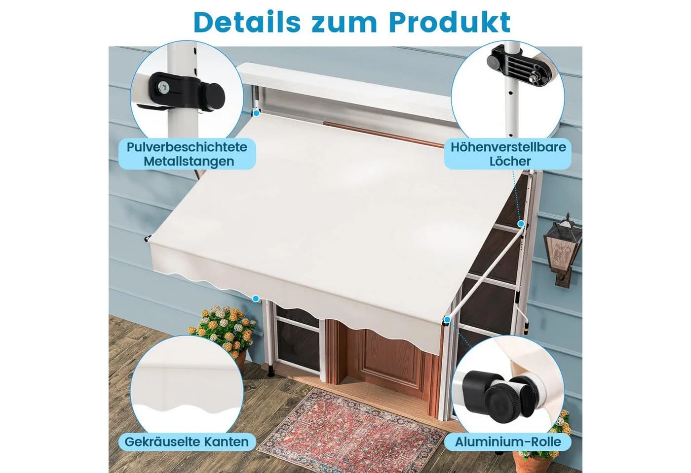 COSTWAY Klemmmarkise Weiß Höhenverstellbar Balkon Sonnenschutz - Bild 3