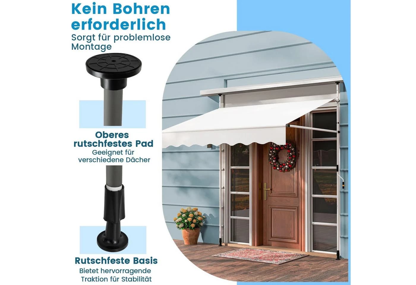 COSTWAY Klemmmarkise Weiß Höhenverstellbar Balkon Sonnenschutz - Bild 4